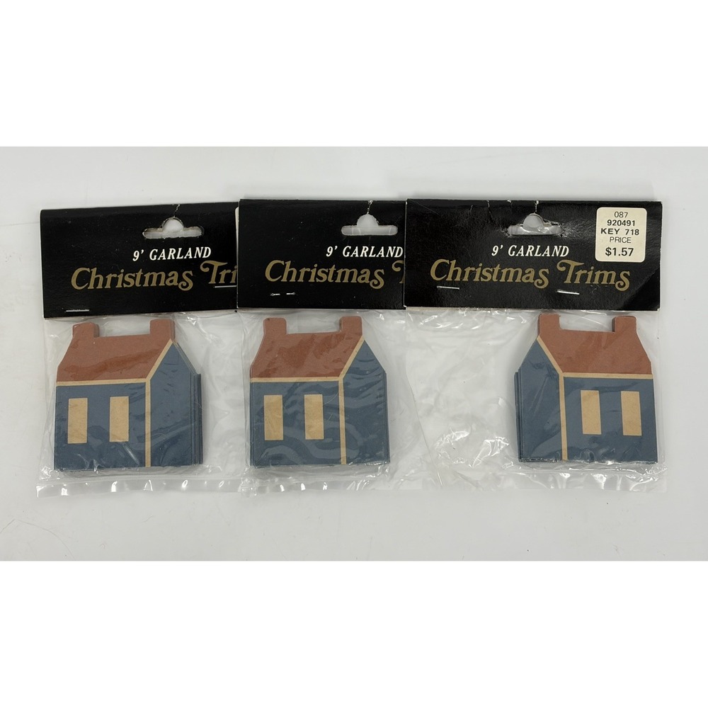 Vintage Christmas Trims House Paper Garland 9 Feet Lot of 3 New